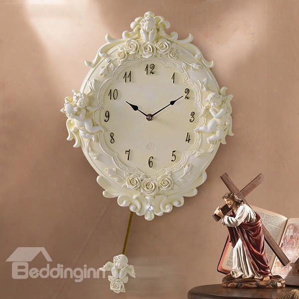 European Style Cute Angel Resin Mute Wall Clock