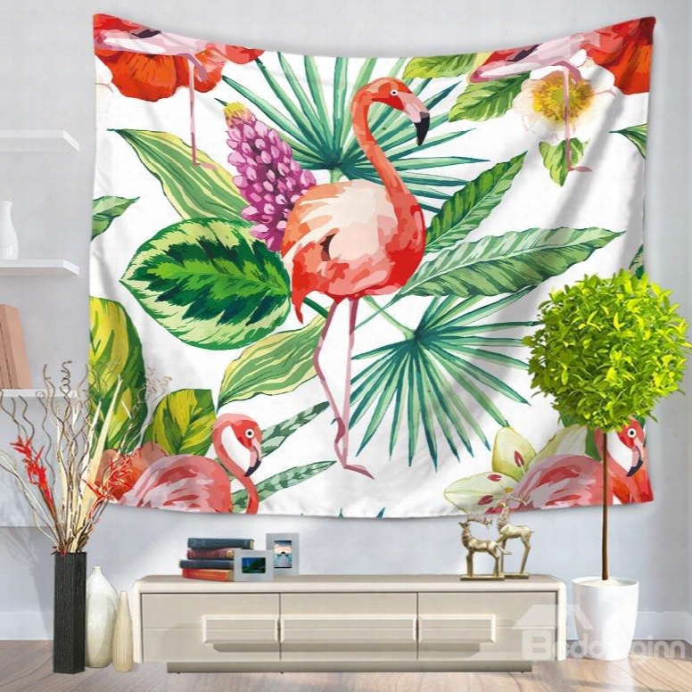 Flamingo And Palm Leaves Flower Pattern Decorative Hanging Wall Tapestry