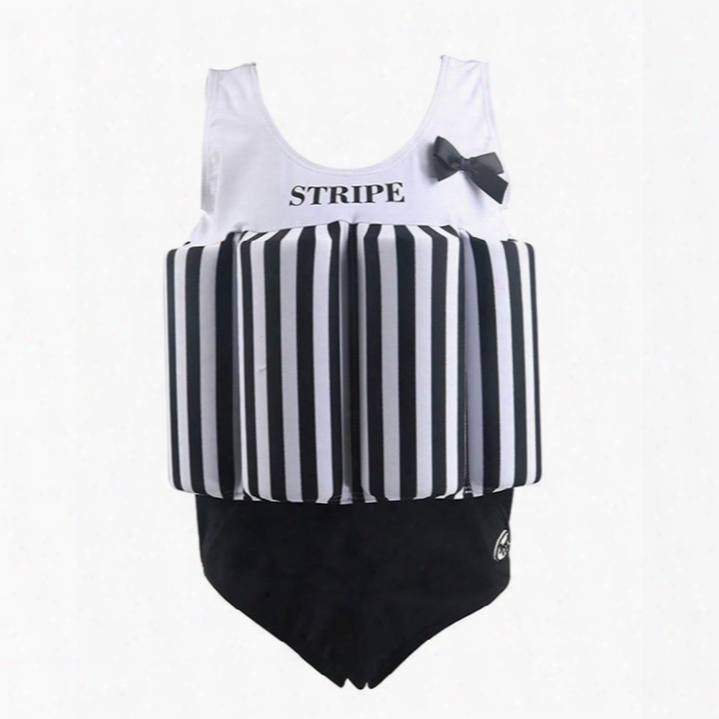 Float Stripes Pattern Polyester And Chinlon Fabrics Black Girls One Piece Swimsuit
