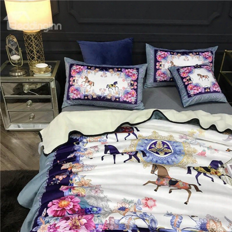 Floral Horses And Butterflies Luxury Style 2-piece Bed Pillowcases