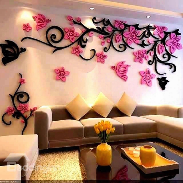 Flower And Butterfly Pattern Acrylic 3d Tv/sofa Background Wall Stickers
