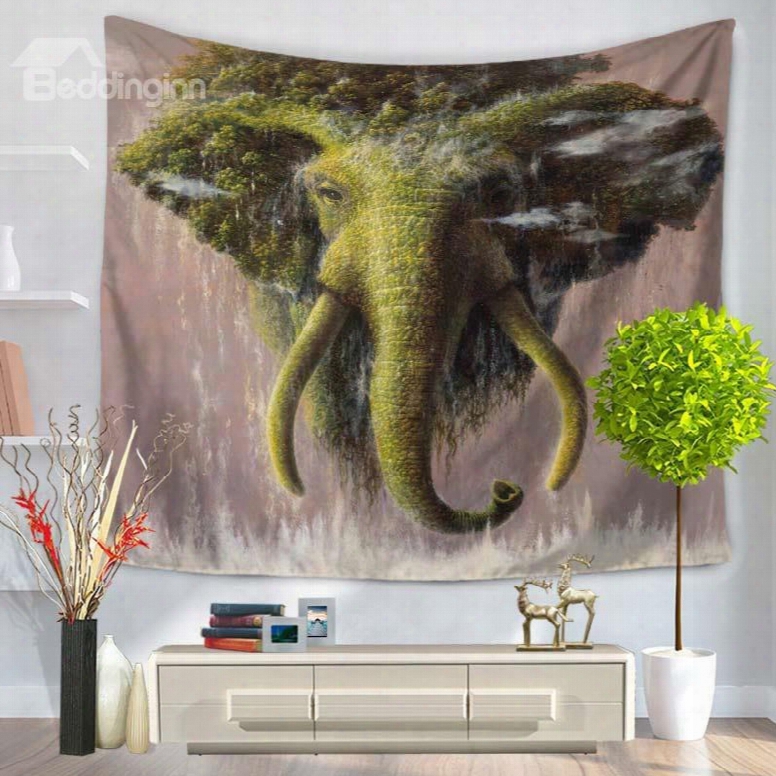 Forest And Green Eelphant Shape Design Decorative Hanging Wall Tapestry