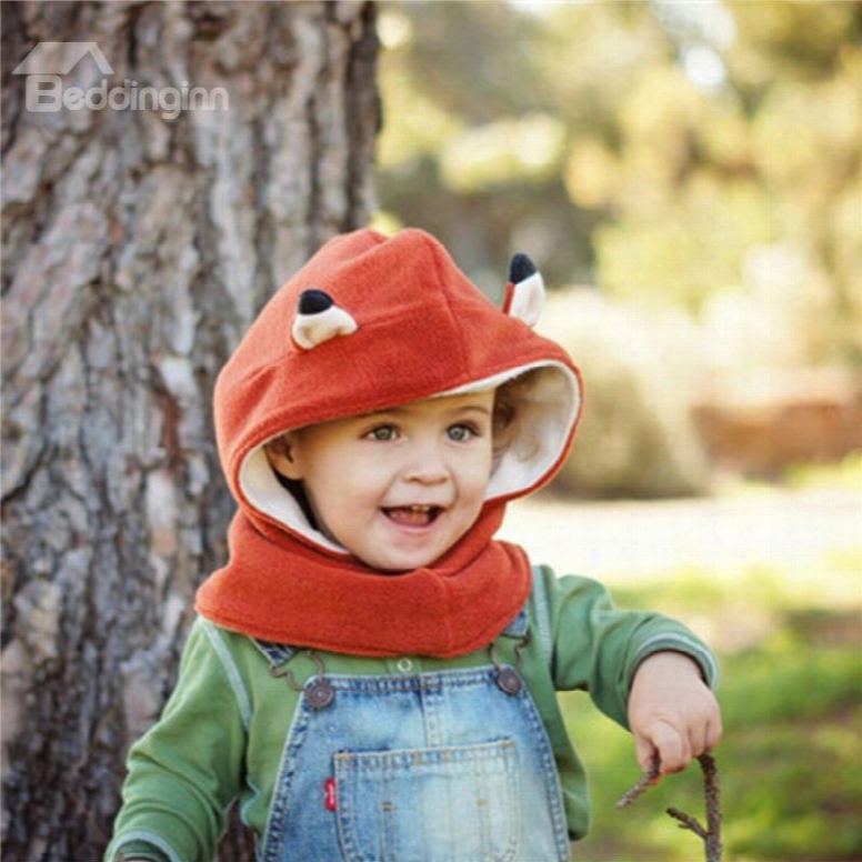 Fox Shaped Fleece Simple Style 1-piece Kids Hat