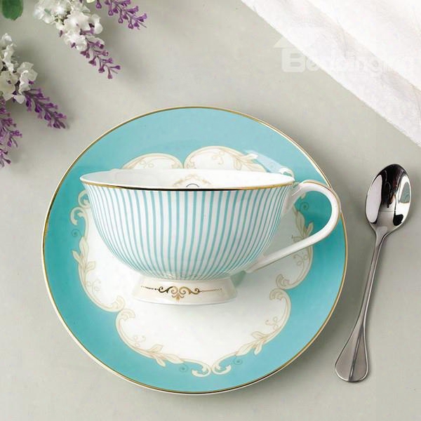 Fresh Blue Ceramic Stripe Pattern Coffee Mug Sets