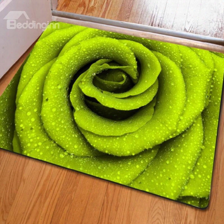 Fresh Rectangle Green Roses Pr Int Christmas Decorative Non Slip Doormat