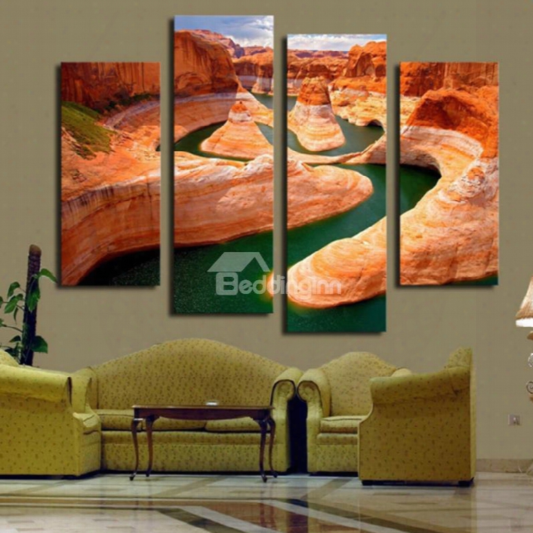 Geomorphology And River 4-piece Canvas Hung Non-framed Wall Prints