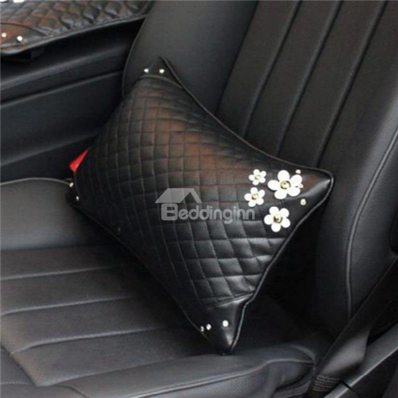 Girly Elegant Daisy Ornament High-grade Leather Car Waistrest Pillow