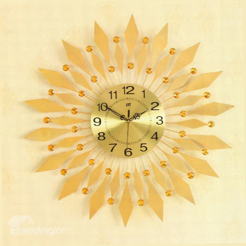 Golden Diamonds And Dial Iron Battery Mute Hanging Wall Clock