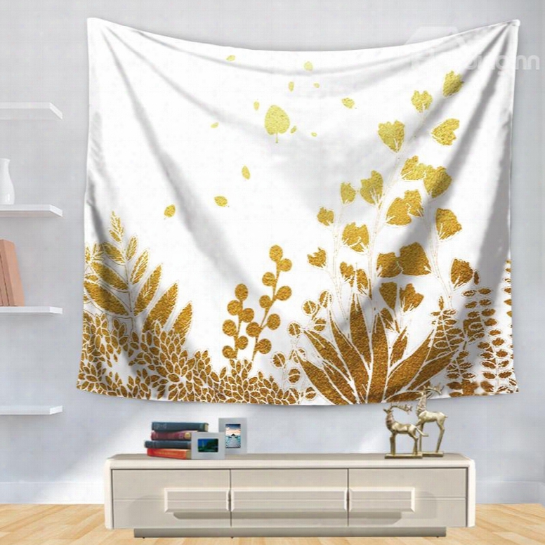 Golden Grain And Leaves Nature Theme White Decorative Hanging Wall Tapestry