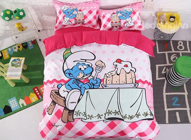 Greedy Smurf Eating Birthday Cake Printed 4-piece Bedding Sets/duvet Covers