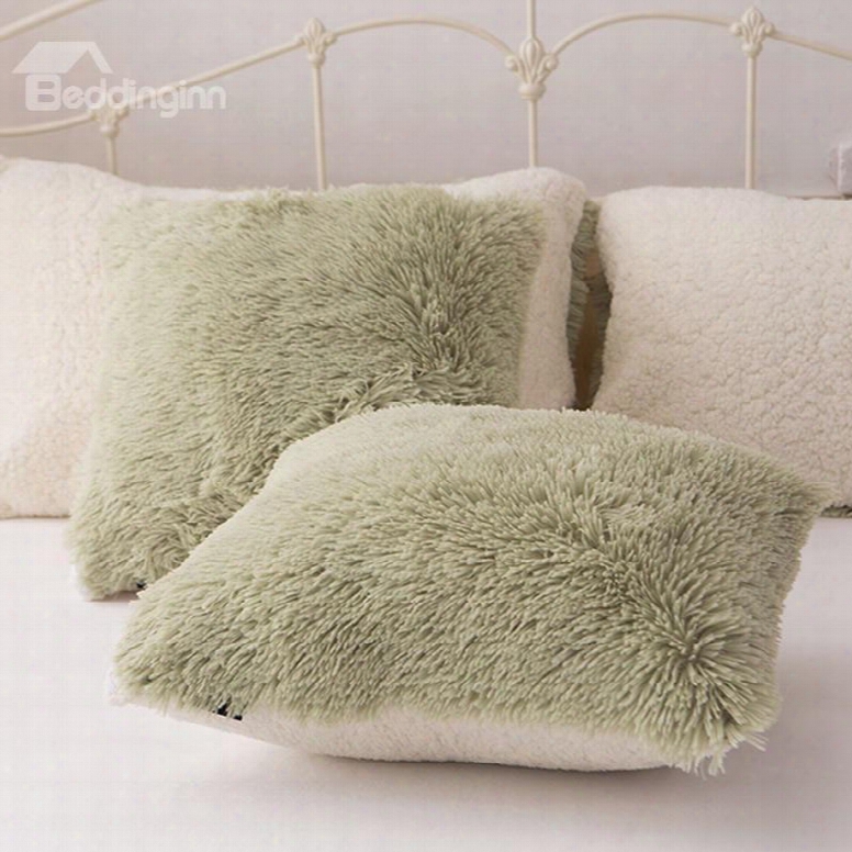 Green Plush One Piece Decorative Square Fluffy Throw Pillow