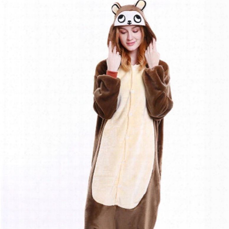 Halloween Brown Monkey Flannel One-piece Stretchable Pajama Jumpsuit