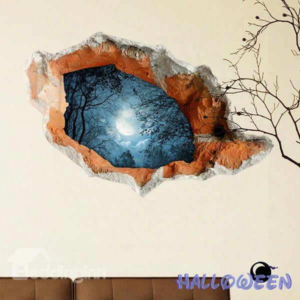 Halloween Full Moon Dark Forest 3d Wall Sticker