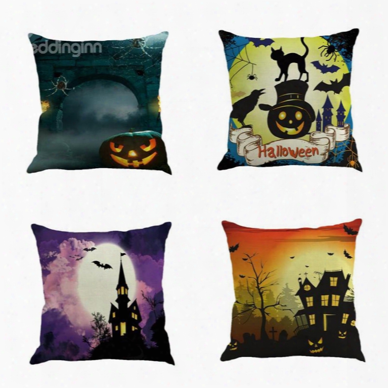 Happy Halloween Castle And Pumpkin Decorative Square Throw Pillow