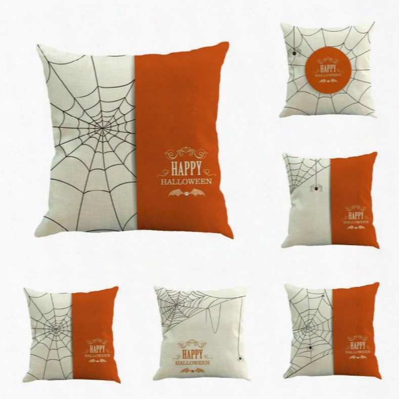 Happy Halloween Spider Web Decorative Square Linen Throw Pillow