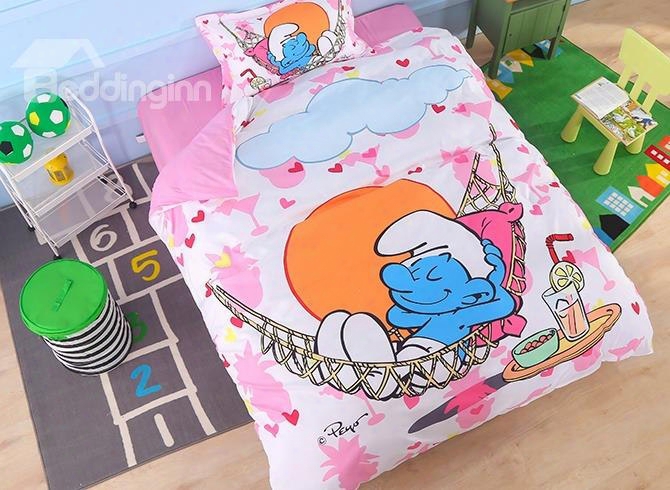 Lazy Smurf In Hammock Printed Twin 3-piece Kids Bedding Sets/duvet Covers