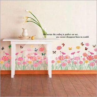 Leisurely Butterfly Flying Over Elegant Flowers And Grass Wall Stickers