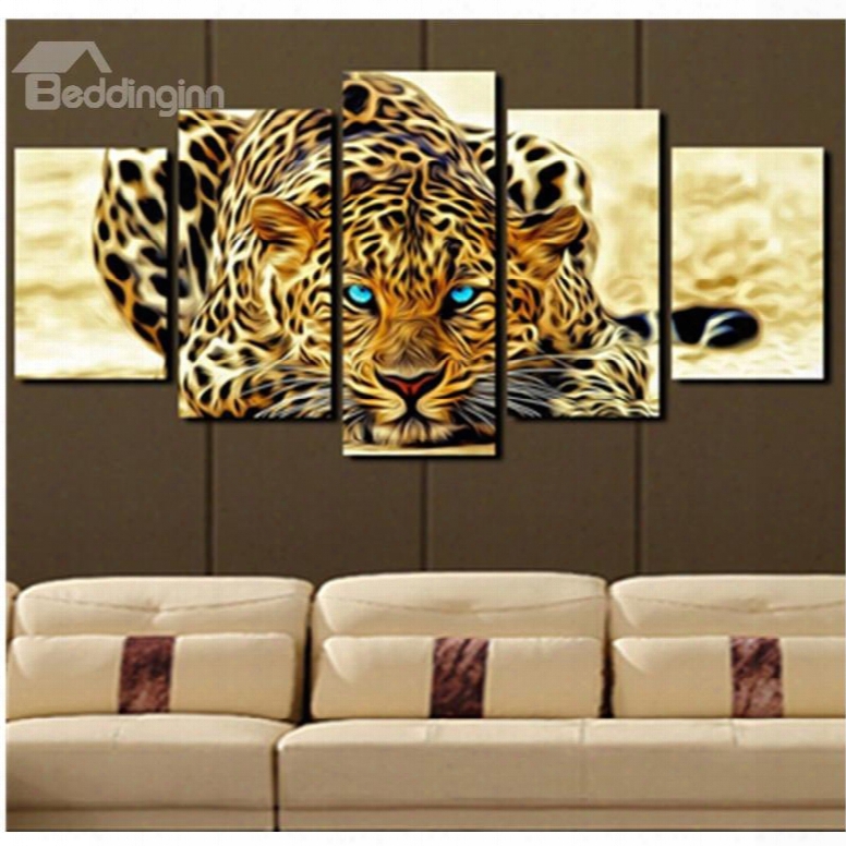 Leopard With Blue Eyes Hanging 5-piece Canvas Eco-friendly And Waterproof Non-framed Prints