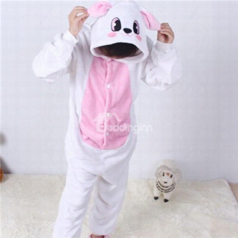 Little Rabbit Shaped Flannel White 1-piece Kids Pajama