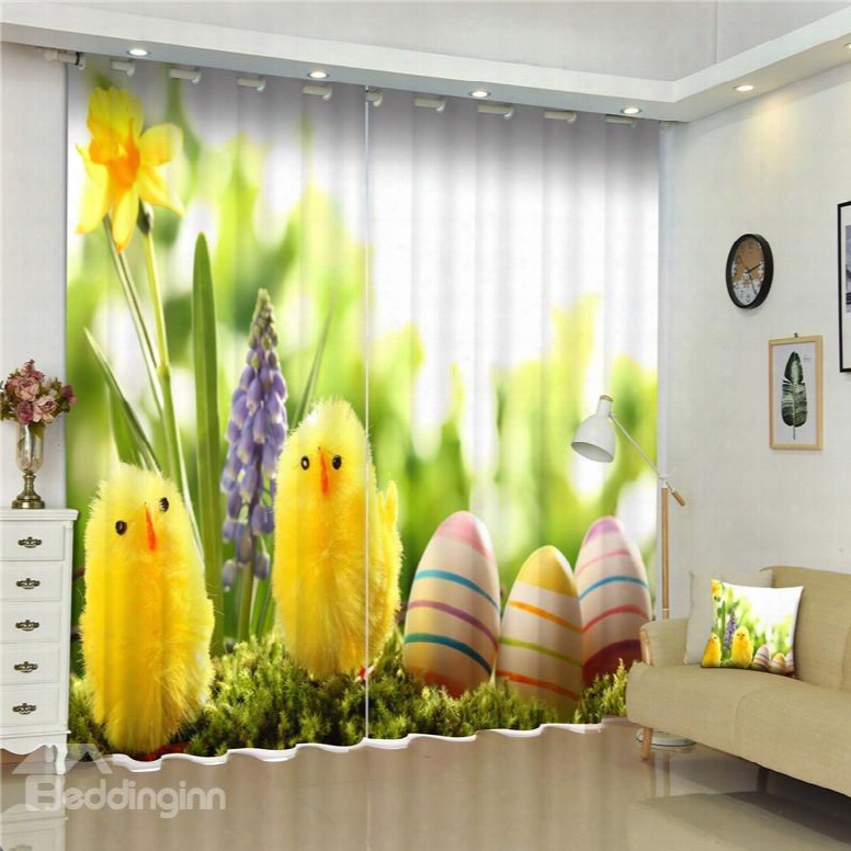 Lovely And Cu Te Small Yellow Chickens With Colorful Eggs Living Room Decorative Custom Curtain
