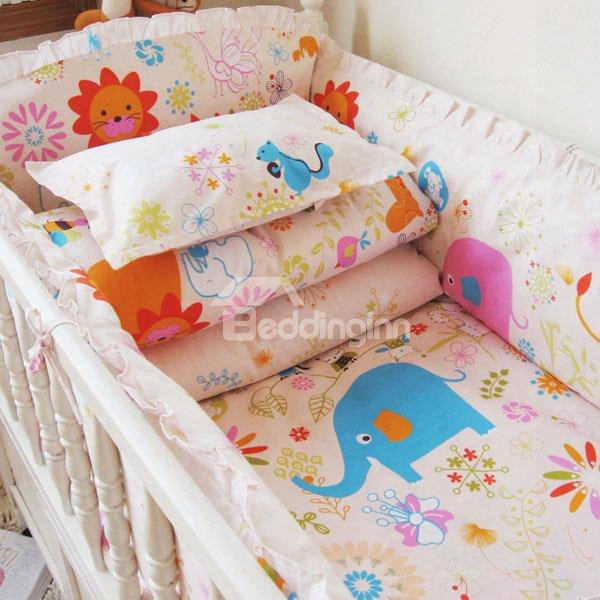 Lovely Animals Print 10-piece Cotton Baby Crib Bedding Set