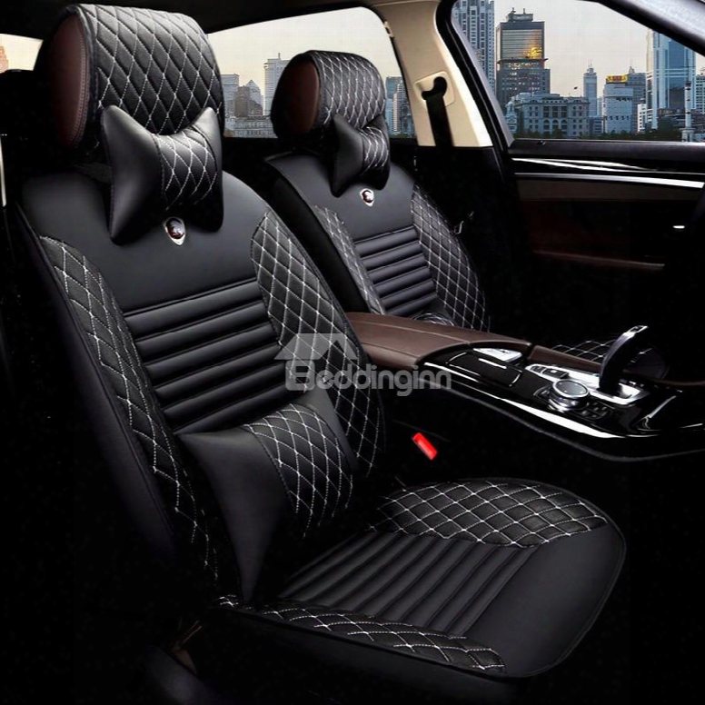 Luxurious Tasteful Colorful Elegant Shape Plaid Leather Universal Car Seat Cover