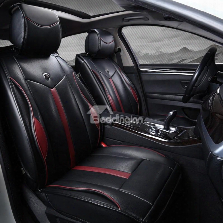Luxury Solid Color Bright White Lines Leather Universal Car Seat Covers