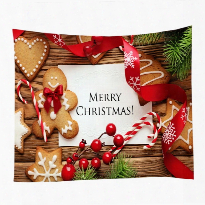 Merry Christmas Cute Cookies Pattern Decorative Hanging Wall Tapestry