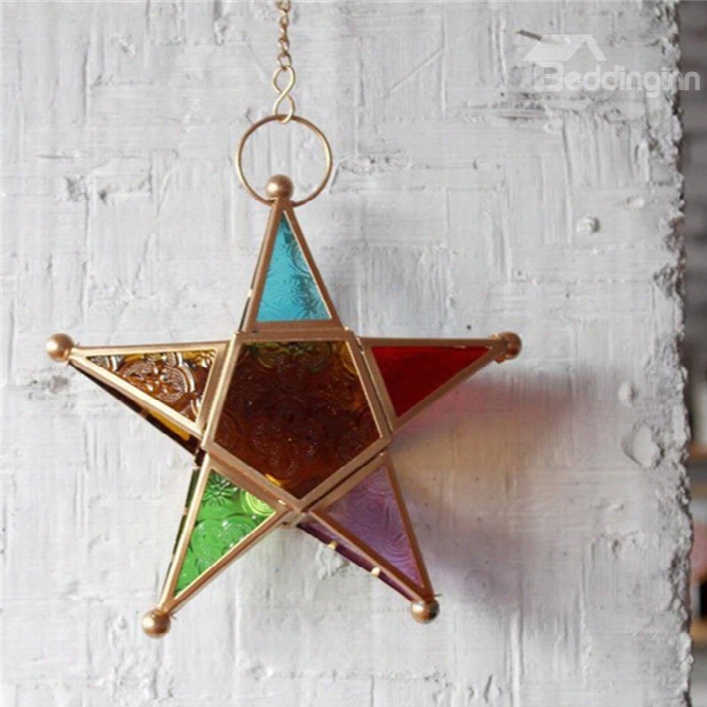 Morocco Style Creative Colorful Star Iron And Glass Home Decoration Candle Holder