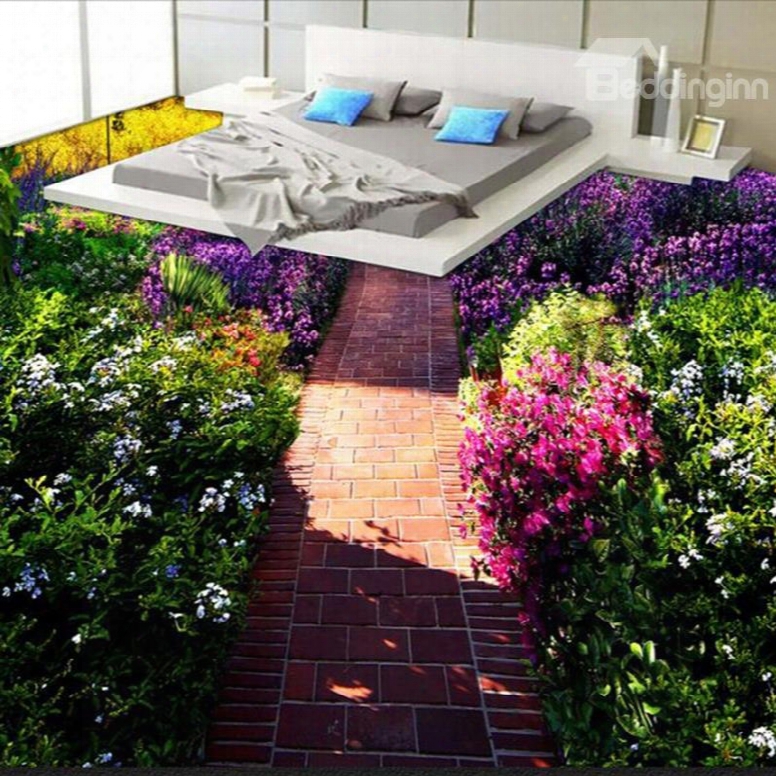 Natural Country Style Flowers And Path Print Nonslip And Waterproof 3d Floor Murals