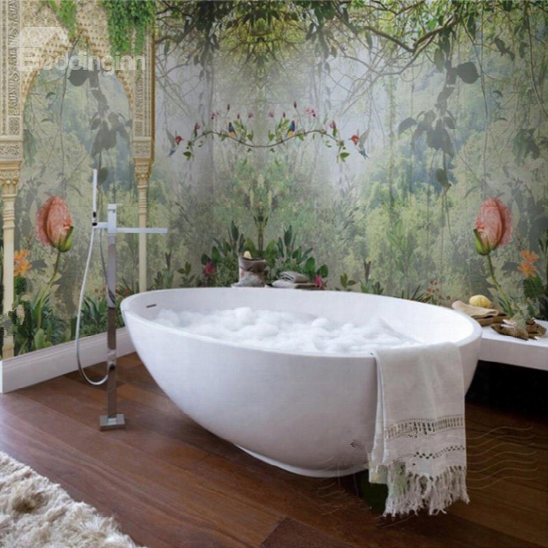 Natural Lush Forest Patttern Design Waterproof 3d Bathroom Wall Murals