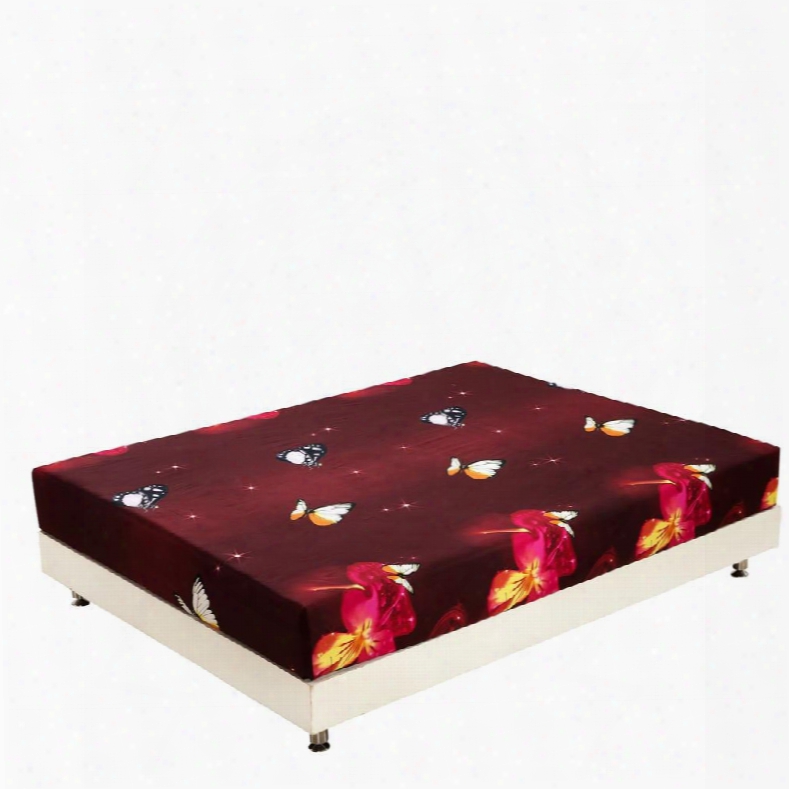 New Arrival Beautiful Butterfly Flying Over Flowers Print 3d Fitted Sheet