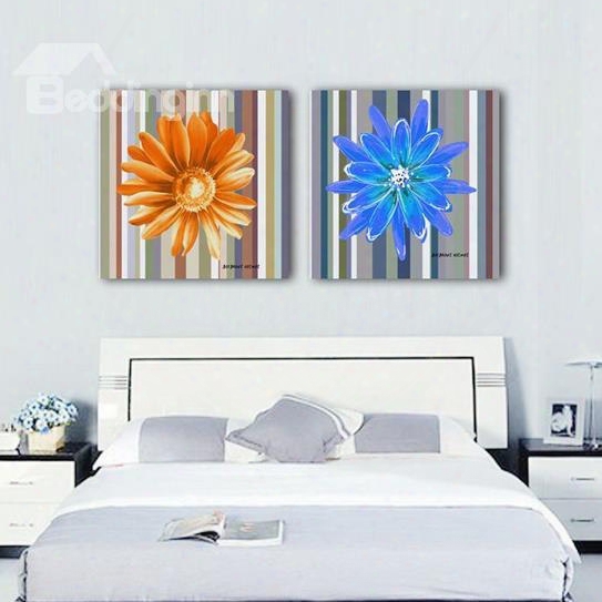 New Arrival Beautiful Flowers And Colorful Stripes Print 2-piece Cross Film Wall Art Prints