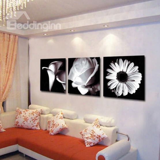 Novel Arrival Beautiful Grey  Flowers Print 3-piece Cross Film Wall Art Prints