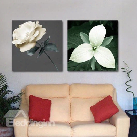 New Arrival Beautiful White Flowers Print 2-piece Cross Film Wall Art Prints