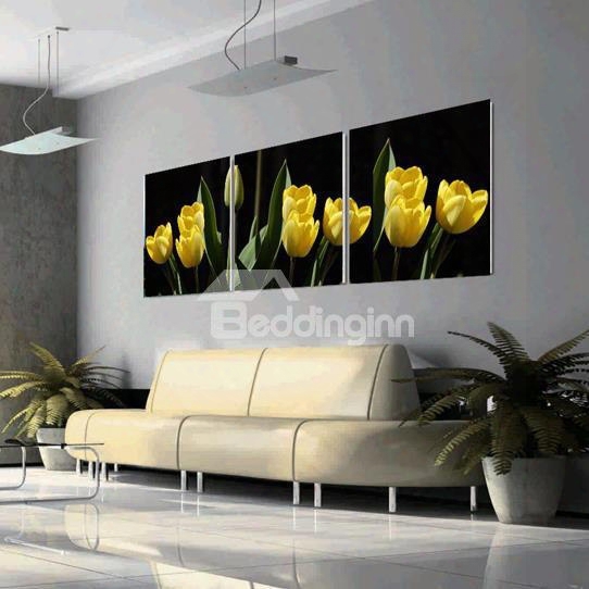 New Arrival Beautiful Yellow Tulips Print 3-piece Cross Film Wall Art Prints