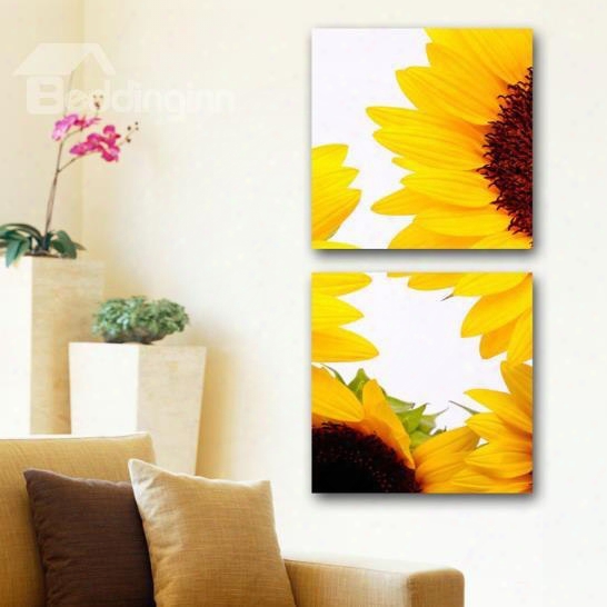 New Arrival Bright Sunflowers Print 2-piece White Cross Film Wall Art Prints