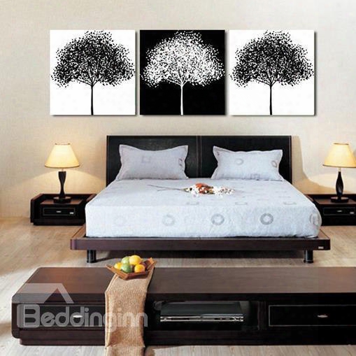 New Arrival Elegant Black And White Trees Print 3-piece Cross Film Wall Art Prints