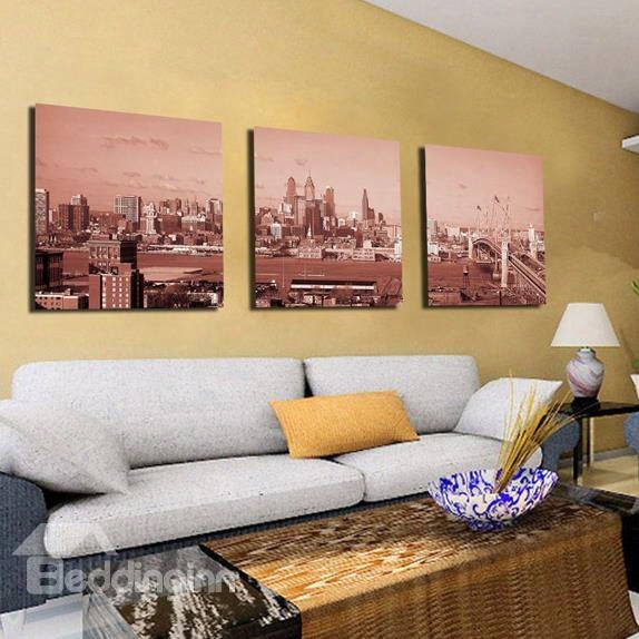 New Arrival Elegant Scenery Of Metropolis Print 3-piece Cross Film Wall Art Prints