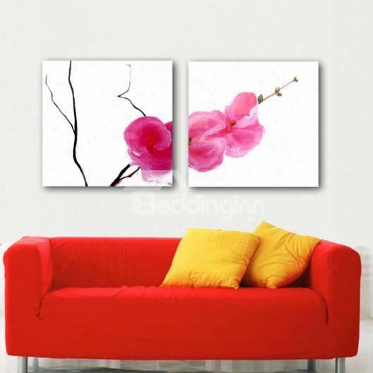 New Arrival Lovely One Branch Of Pink Flowers Print 2-piece White Cross Film Wall Art Prints