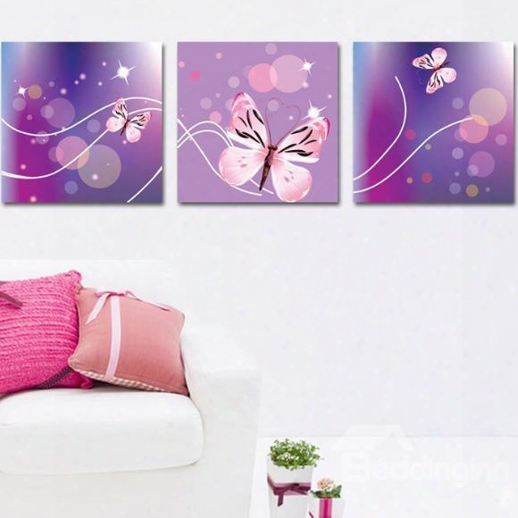 New Arrival Lovely Pink Butterfly Print 3-piece Cross Film Wall Art Prints