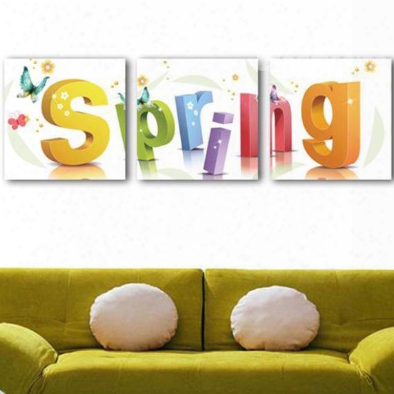 New Arrival Lovely Spring Letters Print 3-piece Cross Film Wall Art Prints