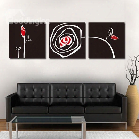 New Arrival Modern Style Black Abstract Flower Print 3-piece Cross Film Wall Art Prints