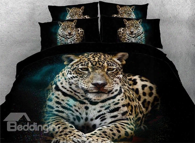 Onlwe 3d African Leopard Lying Down Printed 4-piece Black Bedding Sets/duvet Covers