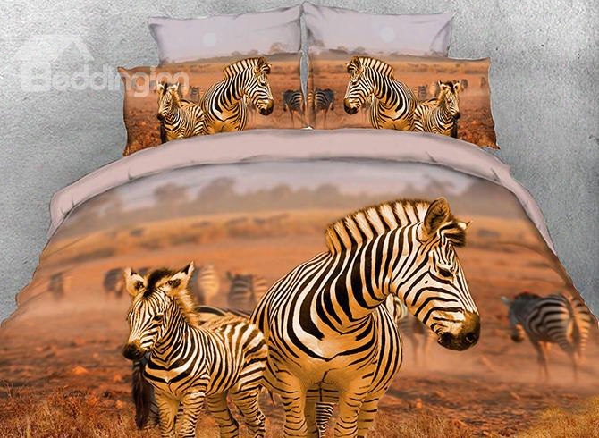 Onlwe 3d African Zebra And  Foal Printed 4-piece Bedding Sets/duvet Covers