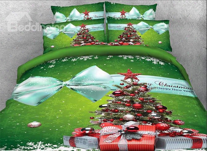 Onlwe 3d Christmas Tree And Bowknot Printed 5-piece Comforter Sets