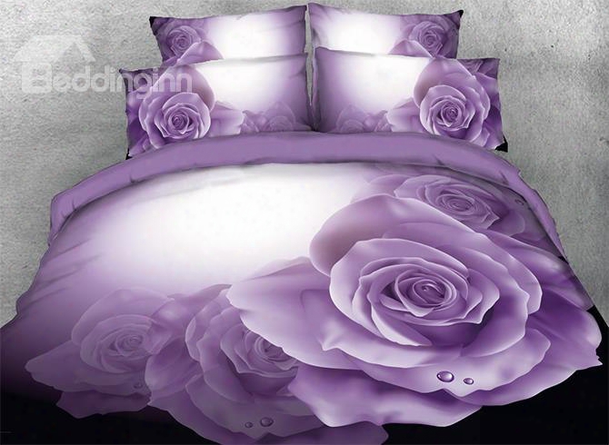 Onlwe 3d Dewy Purple Roses Printed 4-piece Bedding Sets/duvet Covers