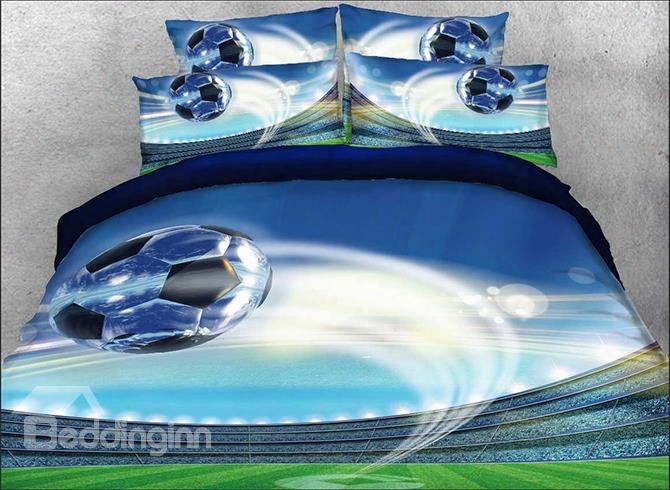 Onlwe 3d Flying Soccer Ball Printed Cotton 4-piece Bedding Sets/duvet Covers