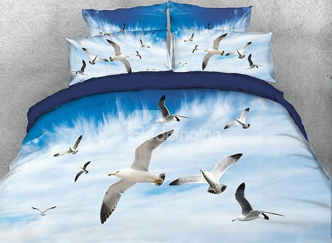Onlwe 3d Folk Of Seagulls Flying In The Blue Sky 4-piece Bedding Sets/duvetc Overs