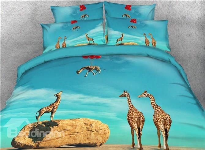 Onlwe 3d Giraffe Paradise African Wildlife 4-piece Bedding Sets/duvet Covers